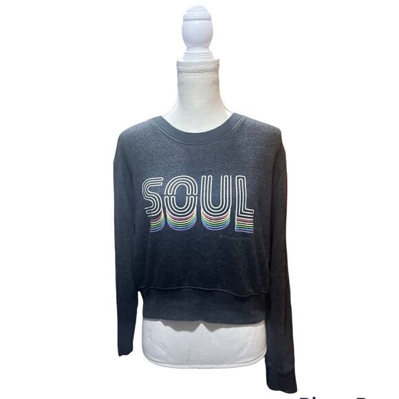 SPIRITUAL GANGSTER SOULCYCLE RAINBOW CREWNECK CROP SWEATSHIRT GRAY SMALL - Picture 1 of 5